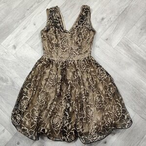 Alloy Apparel Women's Size Medium Black And Gold Metallic Lace Dress
